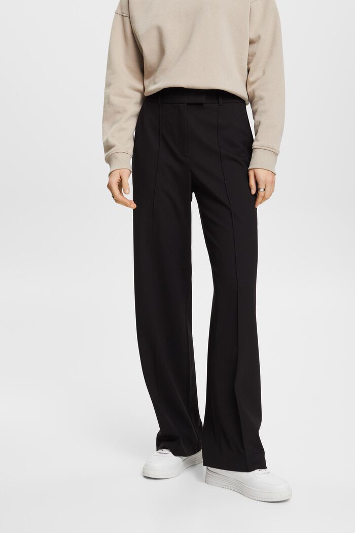 Leveät housut, joissa keskikorkea vyötärö, BLACK, detail image number 0