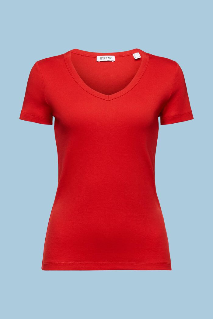 Puuvillainen T-paita, jossa V-pääntie, DARK RED, detail image number 5