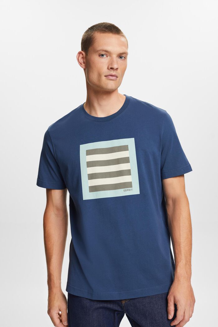 Graafinen t-paita puuvillajerseytä, GREY BLUE, detail image number 0
