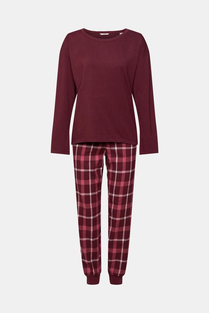 Pyjamasetti, jonka housut ruutukuvioitua flanellia, BORDEAUX RED, detail image number 2
