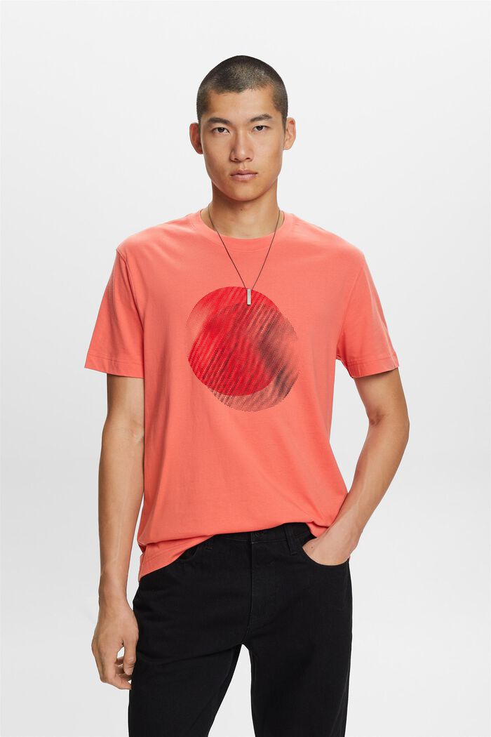 T-paita, jossa etupainatus, 100 % puuvillaa, CORAL RED, detail image number 1
