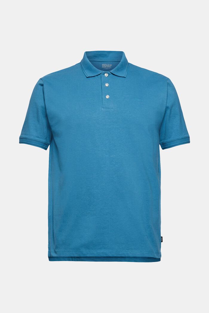 Pellavaa/luomupuuvillaa: kaulus-T-paita jerseytä, PETROL BLUE, detail image number 0