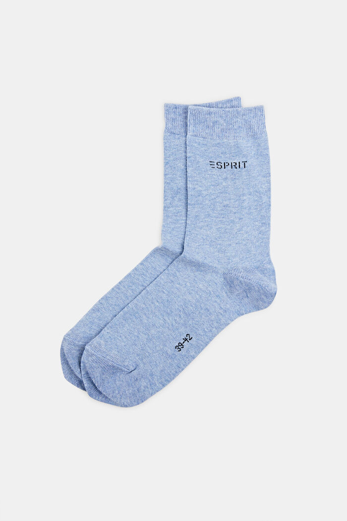 2 paria luomupuuvillasta valmistettuja sukkia, joissa neulottu logo, LIGHT DENIM, detail image number 0