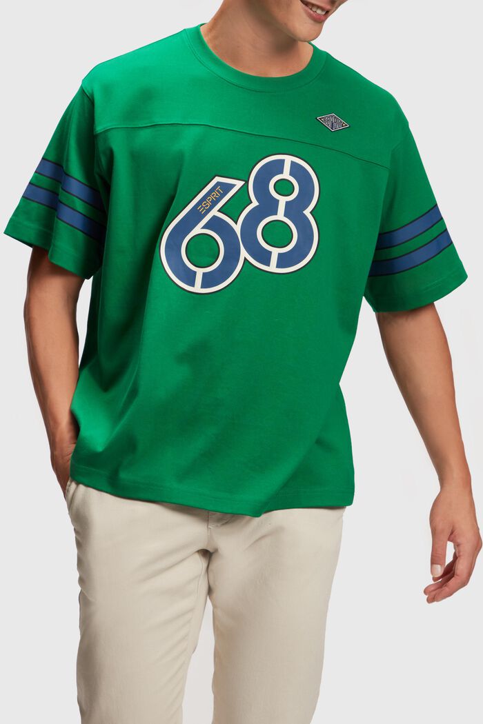 Raitahihainen t-paita graafisella printillä, EMERALD GREEN, detail image number 0