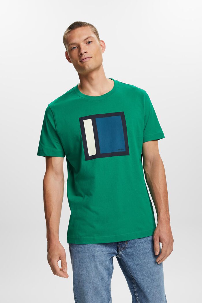 Graafinen t-paita puuvillajerseytä, DARK GREEN, detail image number 0