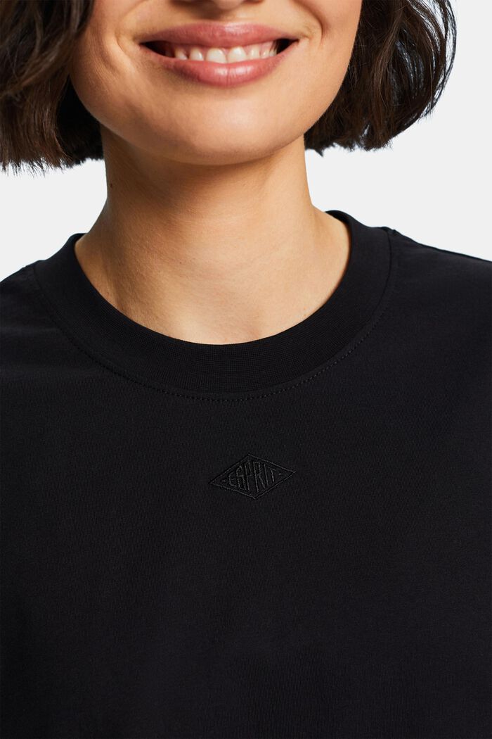 Kirjailtu logo-t-paita pimapuuvillaa, BLACK, detail image number 2