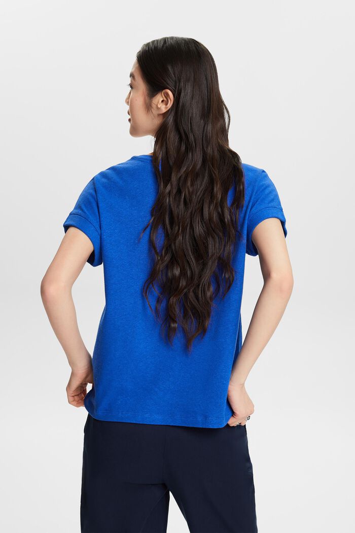 T-paita puuvillapellavaa, V-pääntie, BRIGHT BLUE, detail image number 2