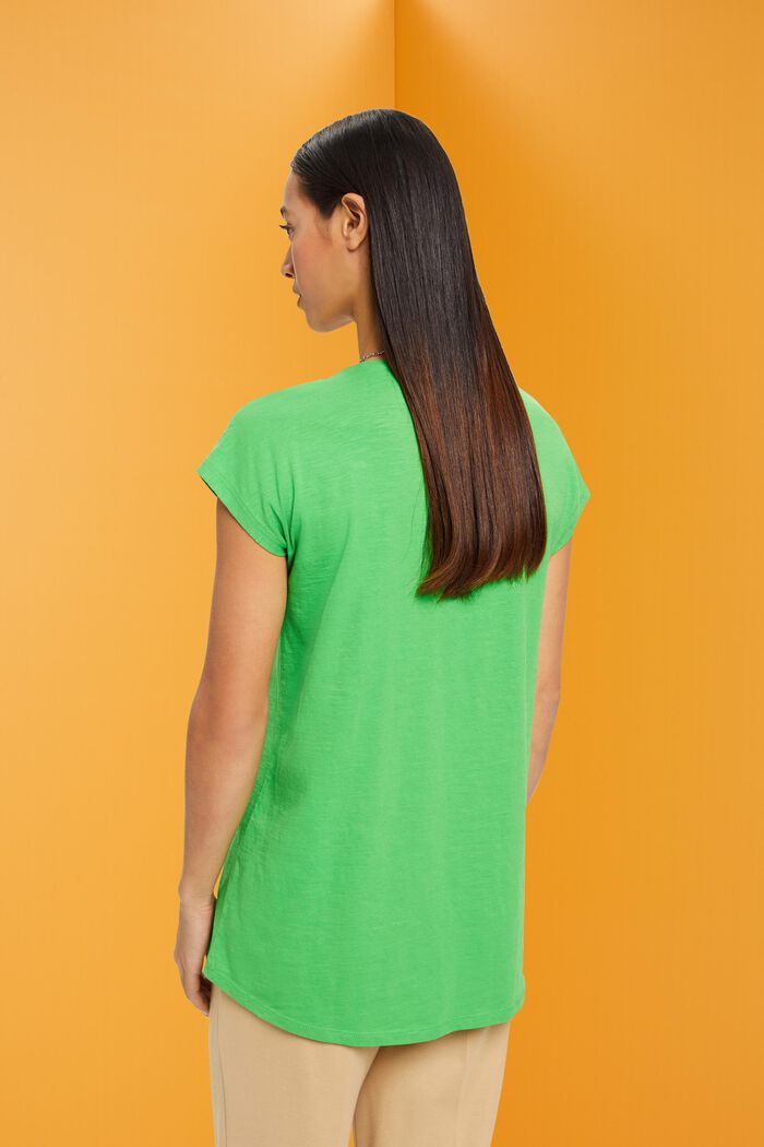 Puuvillainen T-paita, jossa U-pääntie, GREEN, detail image number 3