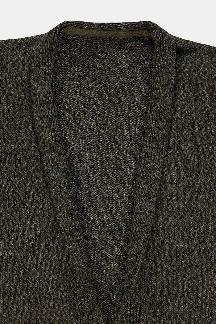 Pitkä, meleerattu neuletakki, KHAKI GREEN, detail image number 2