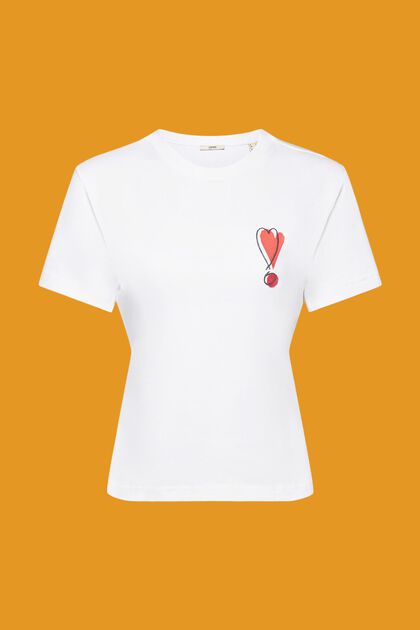Puuvillainen T-paita, jossa kirjailtu sydänkuvio