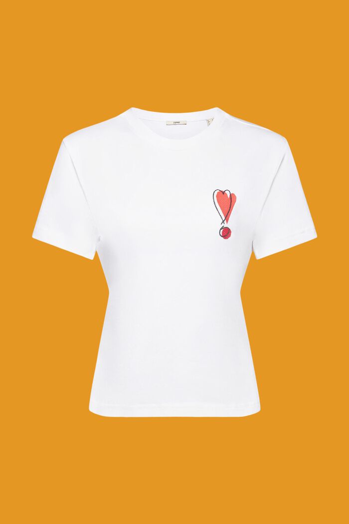 Puuvillainen T-paita, jossa kirjailtu sydänkuvio, WHITE, detail image number 5