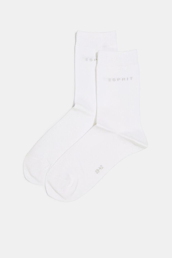 2 paria luomupuuvillasta valmistettuja sukkia, joissa neulottu logo, WHITE, detail image number 2