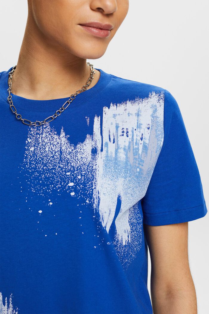 Graafisesti kuvioitu t-paita puuvillaa, BRIGHT BLUE, detail image number 3