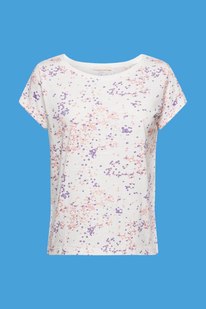Puuvillainen t-paita kukkapainatuksella, OFF WHITE, detail image number 5