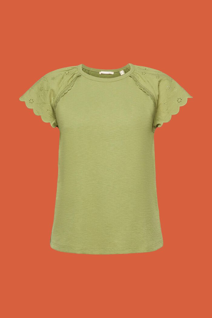 T-paita, jossa reikäkirjaillut hihat, PISTACHIO GREEN, detail image number 6