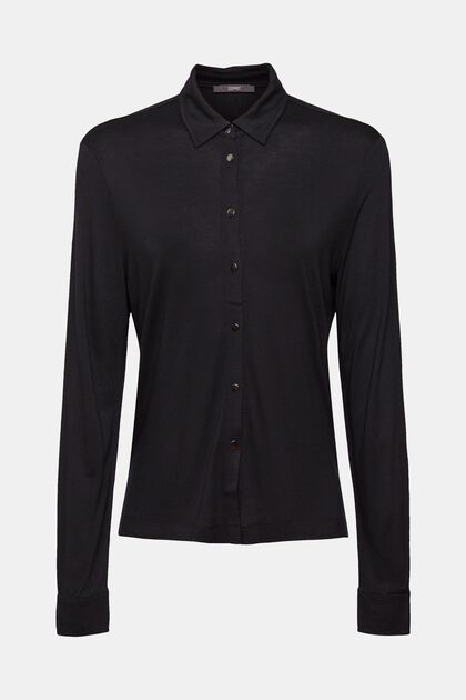 Napillinen pitkähihainen paita, LENZING™ ECOVERO™, BLACK, overview