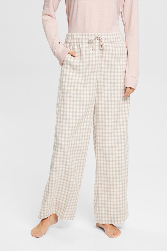 Ruudulliset pyjamahousut flanellia, SAND, detail image number 0