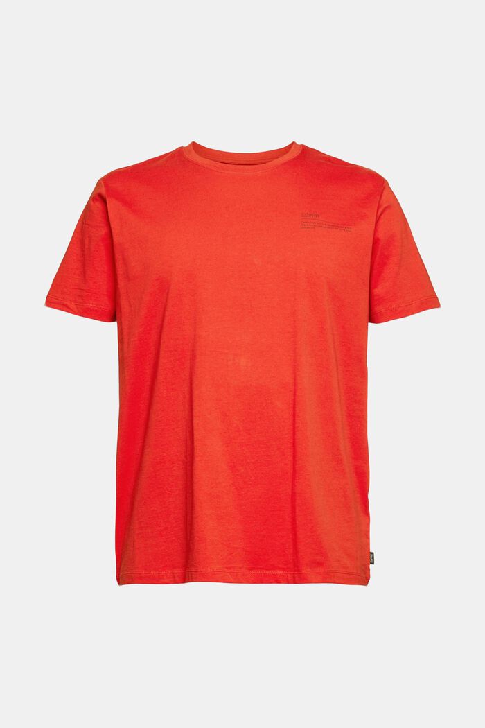 Printtikuvioitu jersey-t-paita, 100 % luomupuuvillaa, RED ORANGE, overview