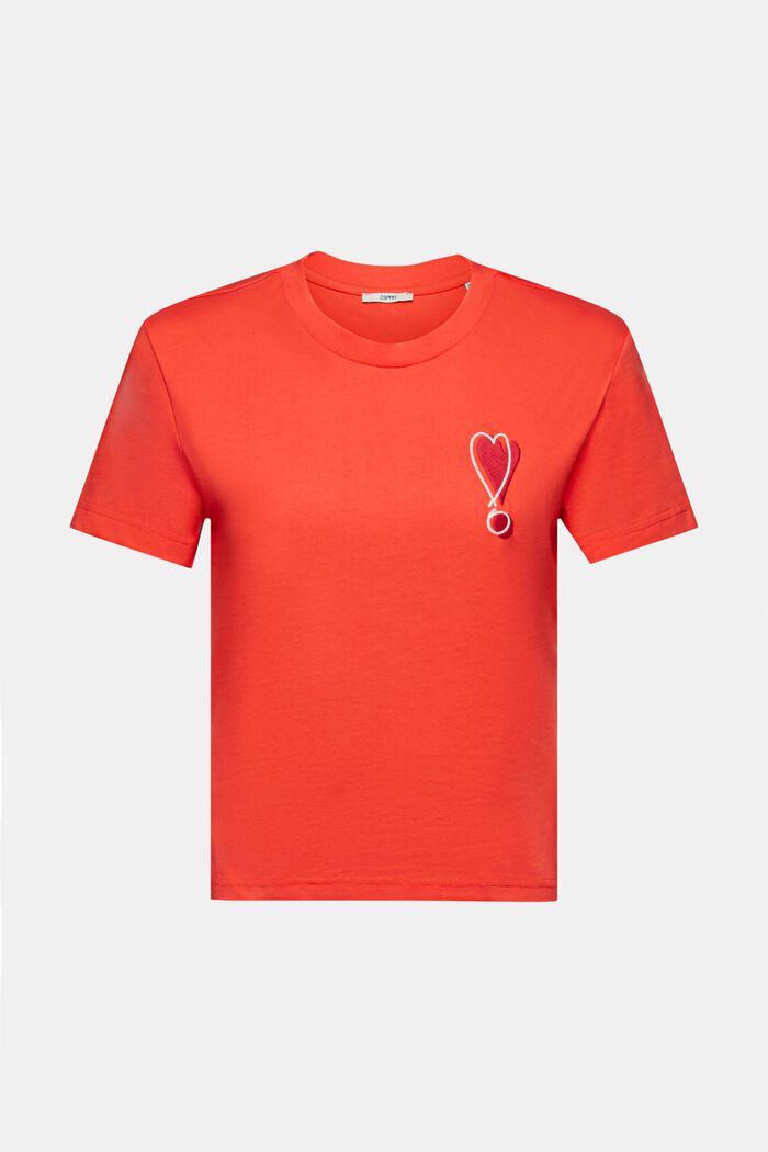 Puuvillainen T-paita, jossa kirjailtu sydänkuvio, ORANGE RED, detail image number 7