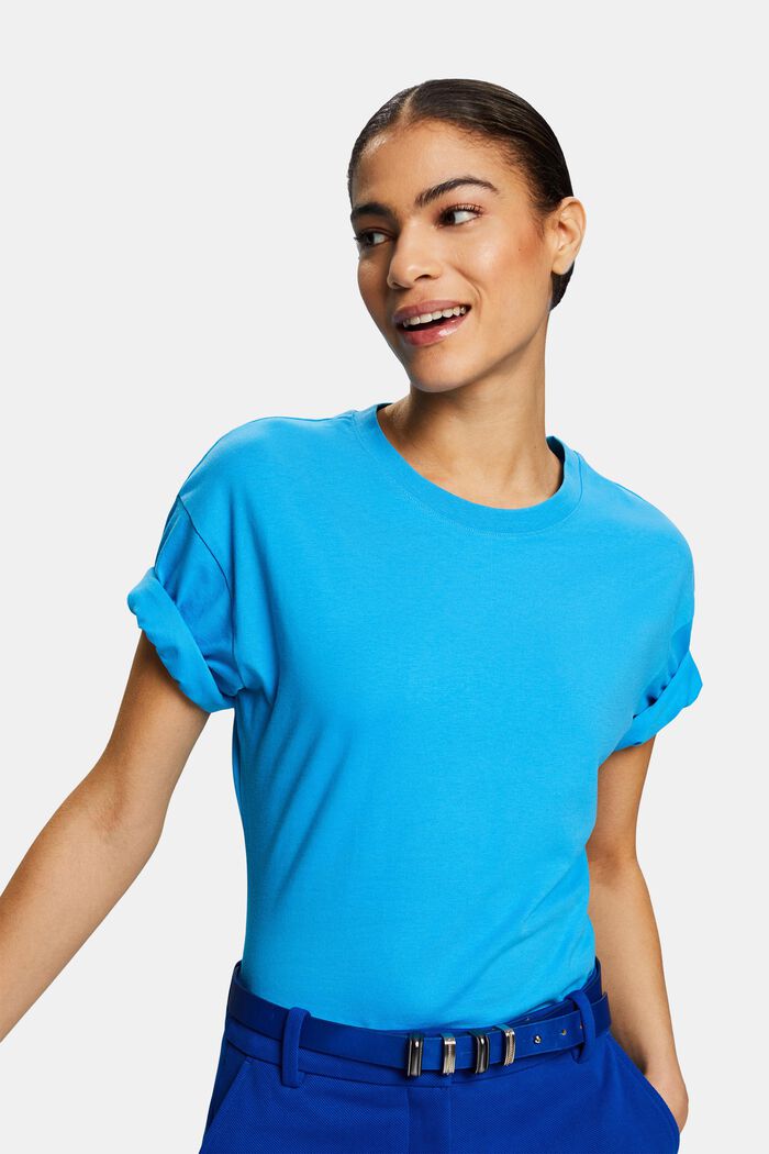 Pyöreäpäänteinen tyköistuva T-paita, BLUE, detail image number 0