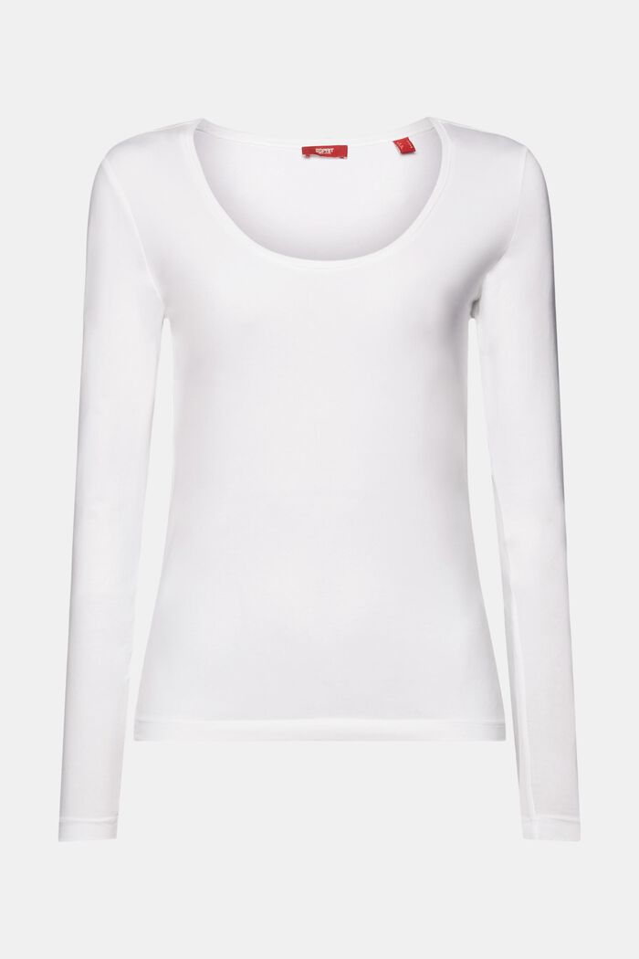 Pitkähihainen T-paita syvällä pääntiellä, WHITE, detail image number 7