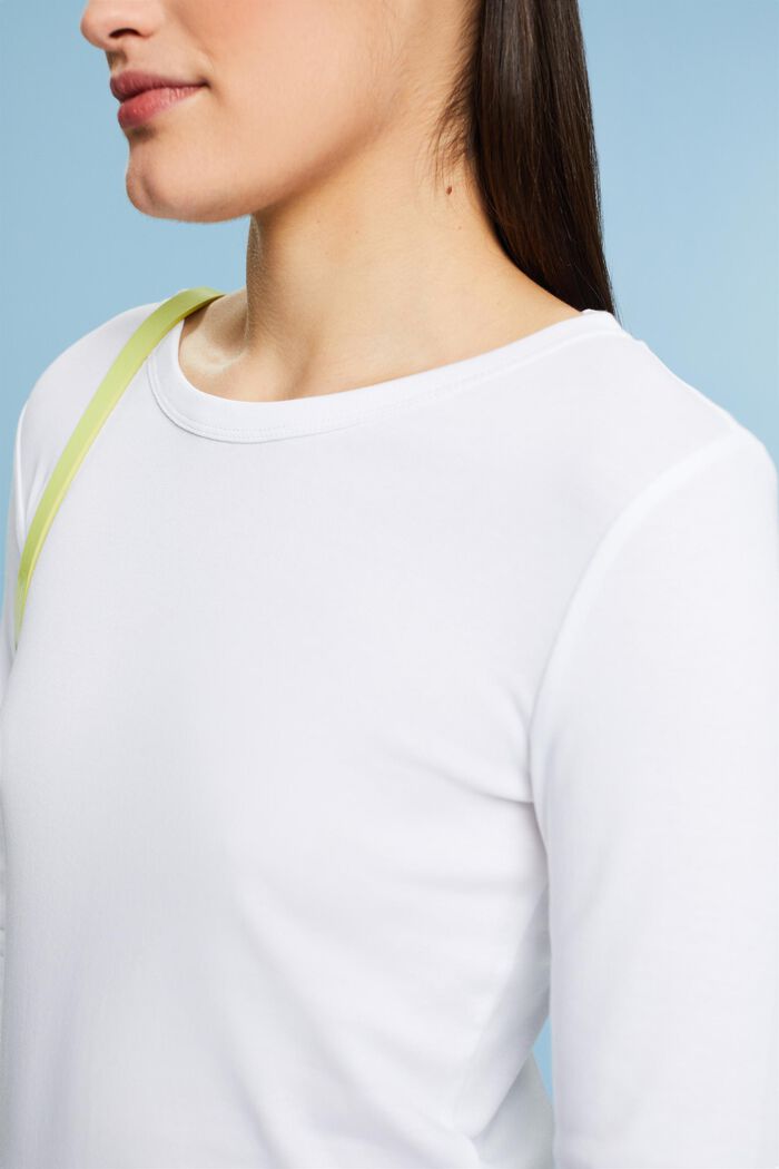 Pitkähihainen T-paita puuvilla-jerseytä, WHITE, detail image number 3