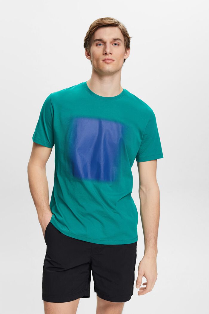 Puuvillainen t-paita, jossa printti, EMERALD GREEN, detail image number 0