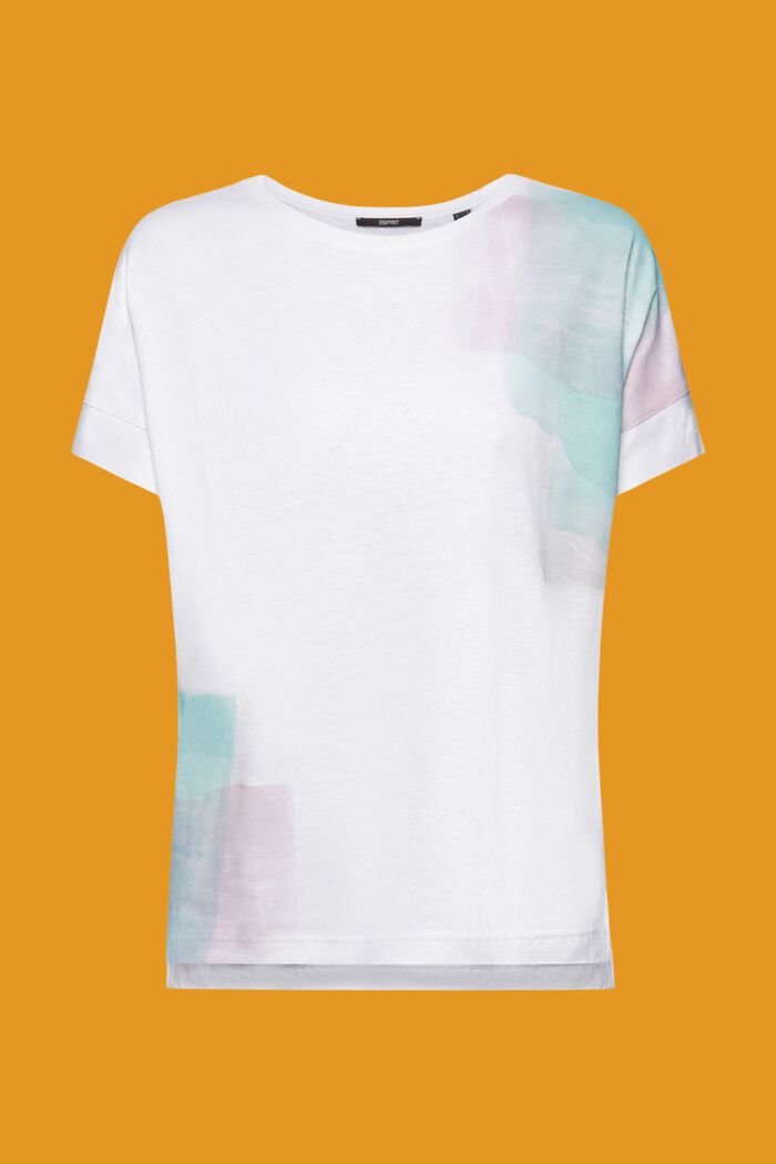 Viskoosin ja pellavan sekoitteesta valmistettu T-paita, jonka rinnan kohdalla painatus, WHITE, detail image number 7