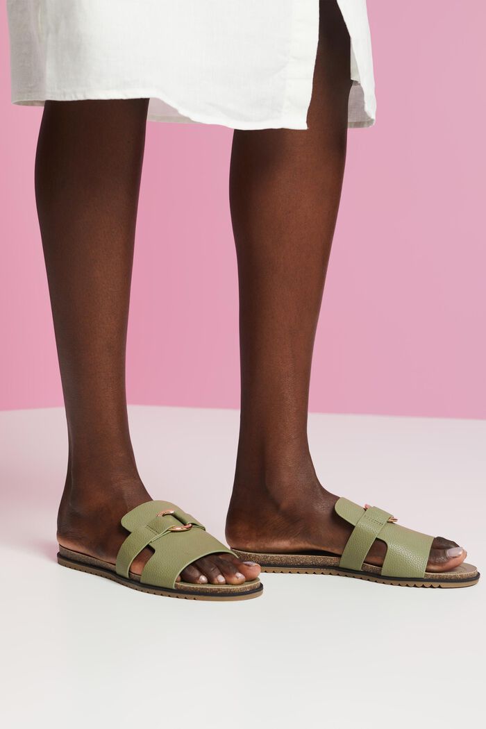 Tekonahkaiset sandaalit, joissa rengasyksityiskohta, KHAKI GREEN, detail image number 1