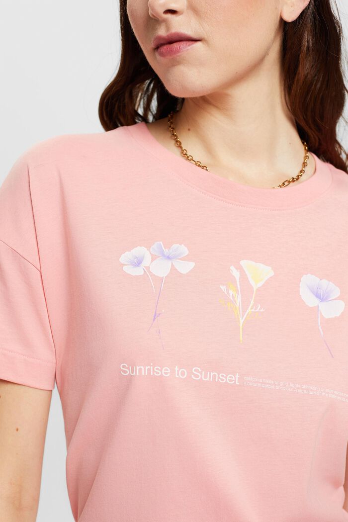 T-paita, jossa on kukkakuviointi rinnan kohdalla, PINK, detail image number 4