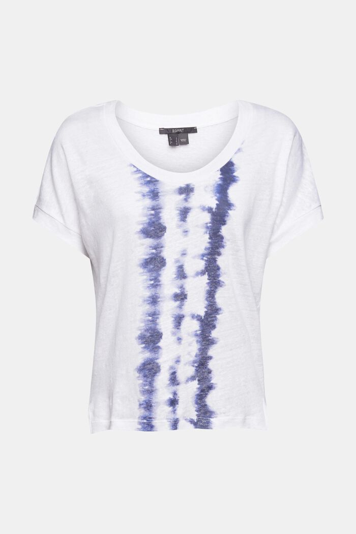 Batiikkiraitainen t-paita, 100 % pellavaa, WHITE, overview