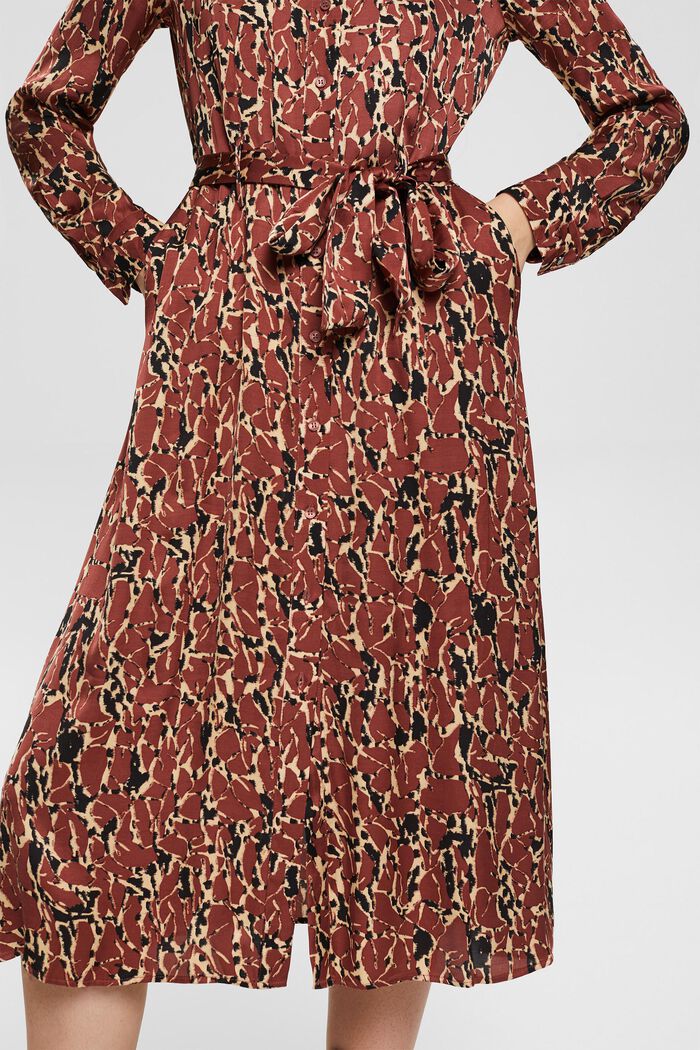 Kuvioitu mekko satiinijäljitelmää, RUST BROWN, detail image number 2