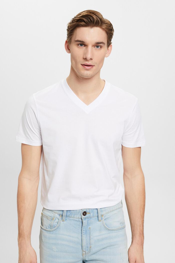 V-aukkoinen T-paita puuvillaa, slim fit -malli, WHITE, detail image number 0