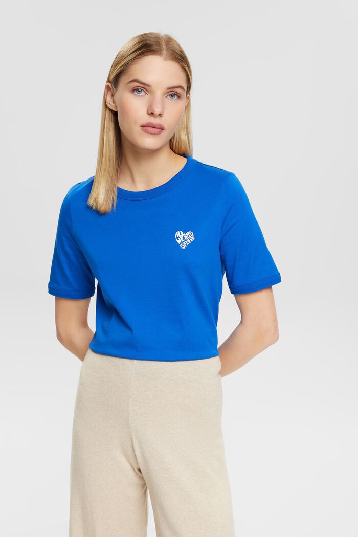 Puuvillainen T-paita, jossa sydämenmuotoinen logo, BLUE, detail image number 0