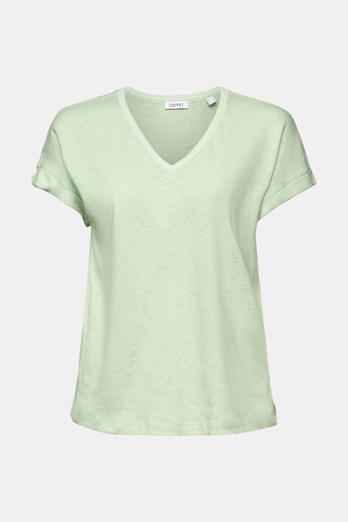 T-paita puuvillapellavaa, V-pääntie, LIGHT GREEN, detail image number 5