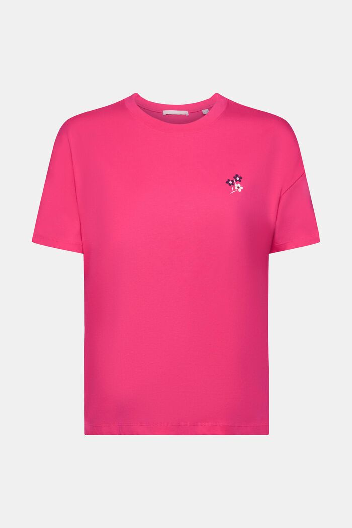 T-paita, jossa on kukkakuviointi rinnan kohdalla, PINK FUCHSIA, detail image number 5