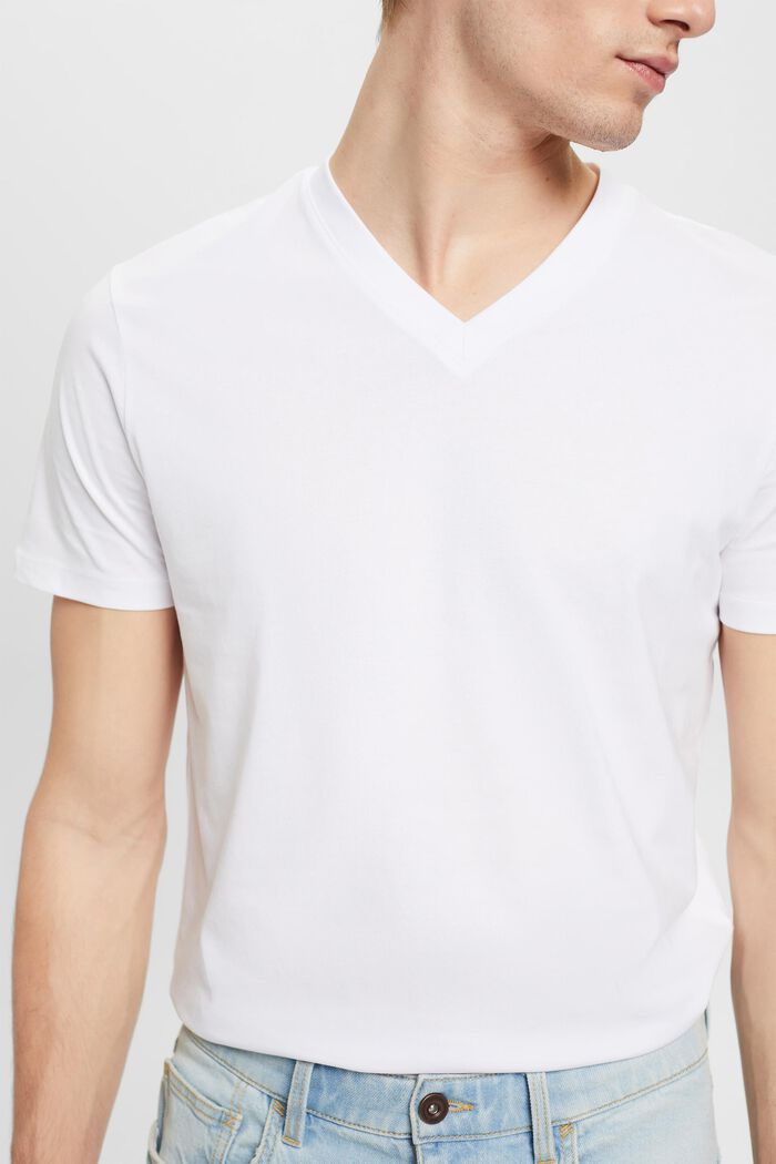 V-aukkoinen T-paita puuvillaa, slim fit -malli, WHITE, detail image number 2