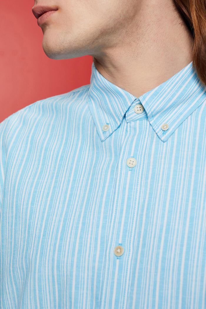 Pellavaa sisältävä, raidallinen paita, TURQUOISE, detail image number 2