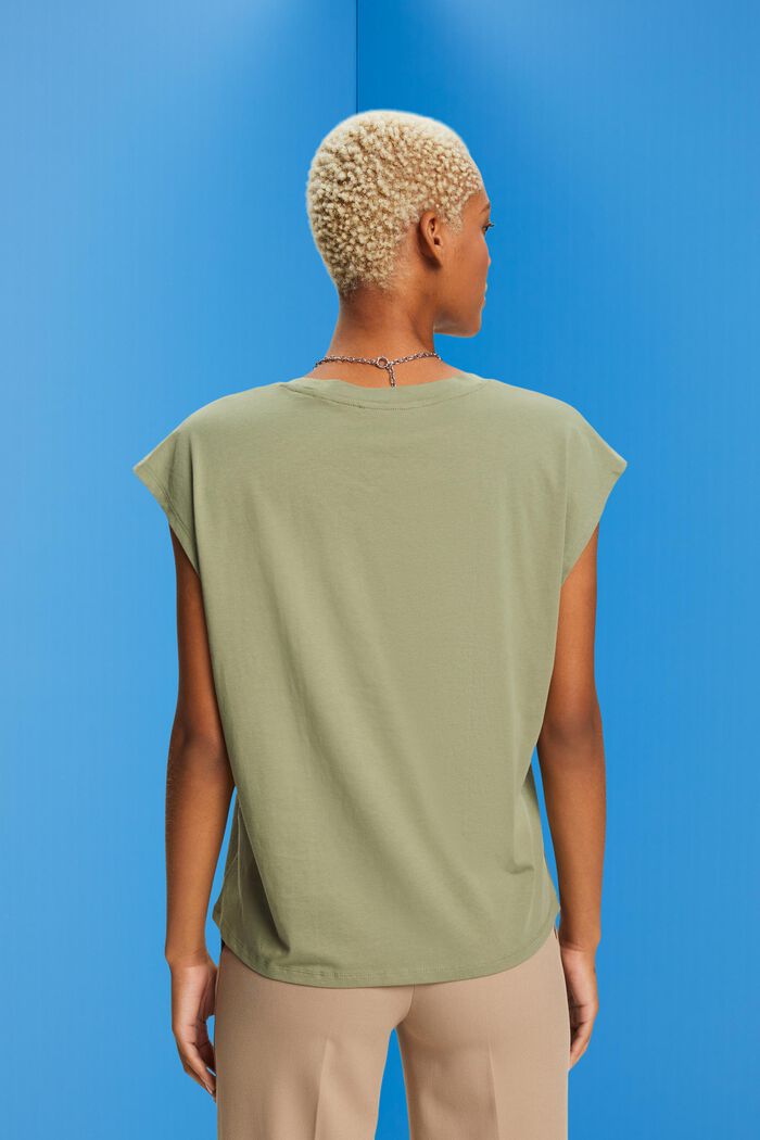 Hihaton puuvillainen t-paita v-pääntiellä, LIGHT KHAKI, detail image number 3