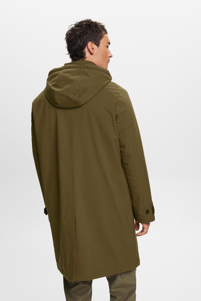 Kierrätettyä: topattu, pitkä takki, jossa irrotettava huppu, DARK KHAKI, detail image number 3