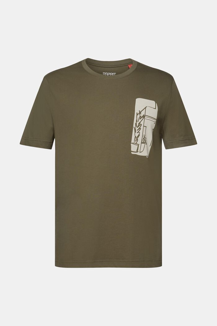 Printti-T-paita, 100 % puuvillaa, KHAKI GREEN, detail image number 5