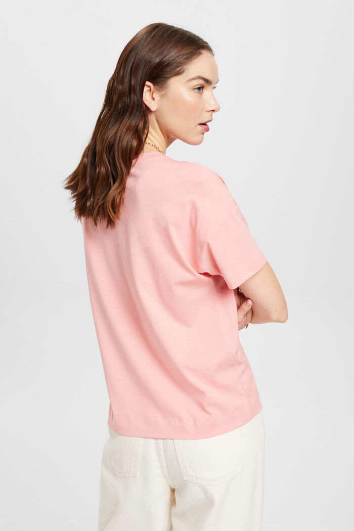 T-paita, jossa on kukkakuviointi rinnan kohdalla, PINK, detail image number 1