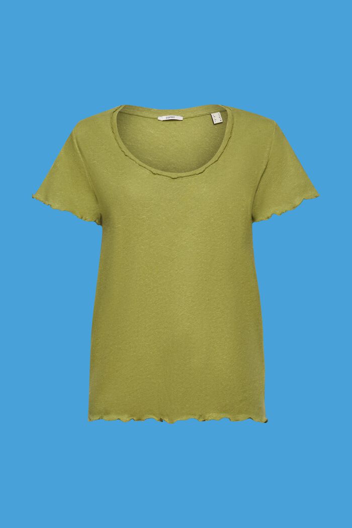 Puuvilla-pellavasekoitteesta valmistettu T-paita, jossa rullareunat, PISTACHIO GREEN, detail image number 5