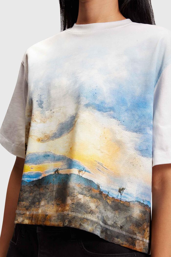 Vajaapituinen t-paita, jonka etuosassa maisemaprintti, WHITE, detail image number 2