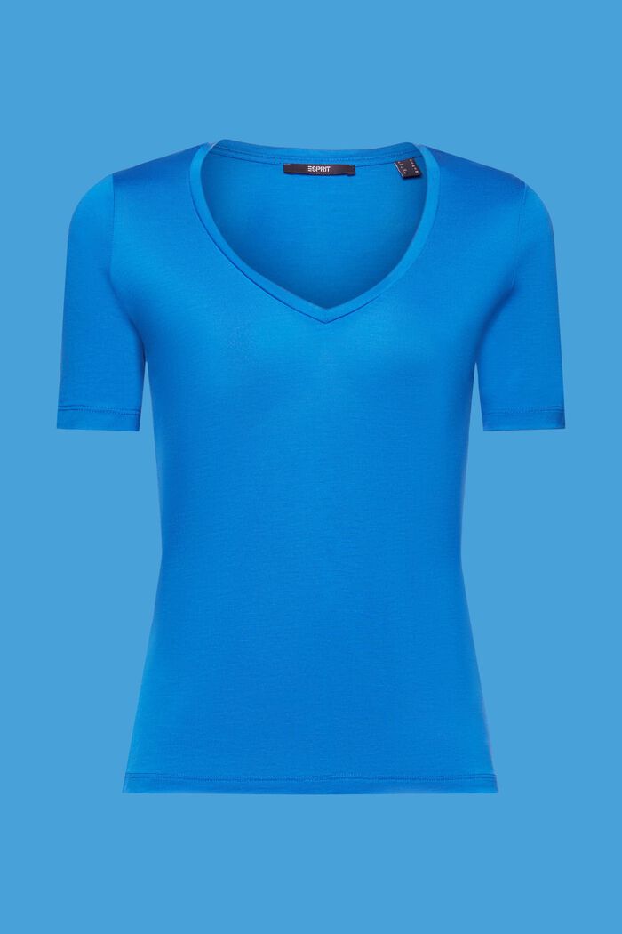V-aukkoinen T-paita, TENCELiä™, BRIGHT BLUE, detail image number 7
