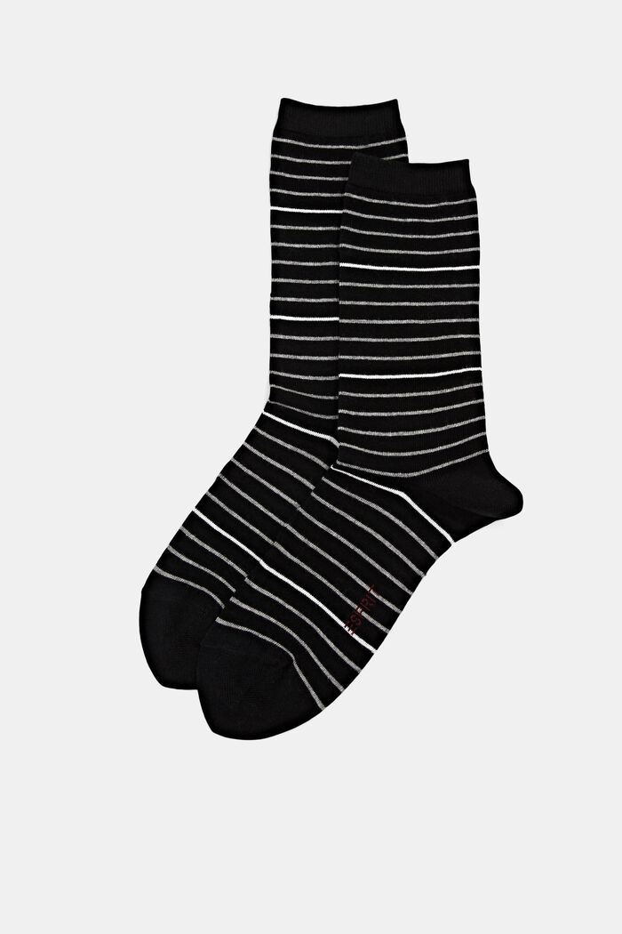 Raidalliset sukat tuplapakkauksessa, luomupuuvillaa, BLACK, detail image number 0