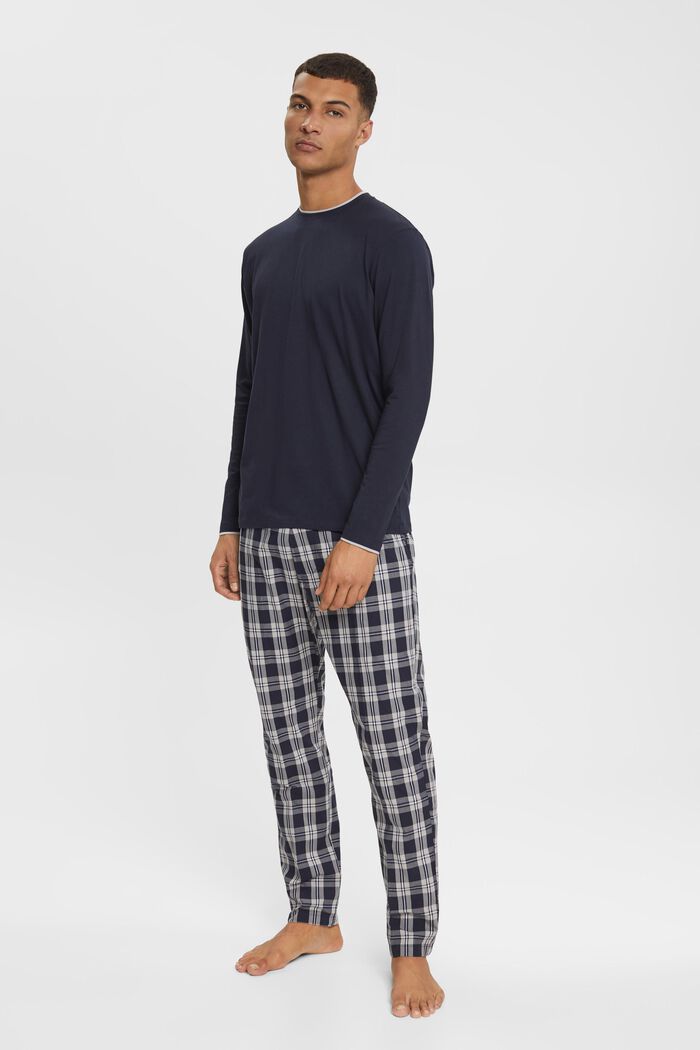 Pyjama, jossa ruudulliset housut, NAVY, detail image number 1