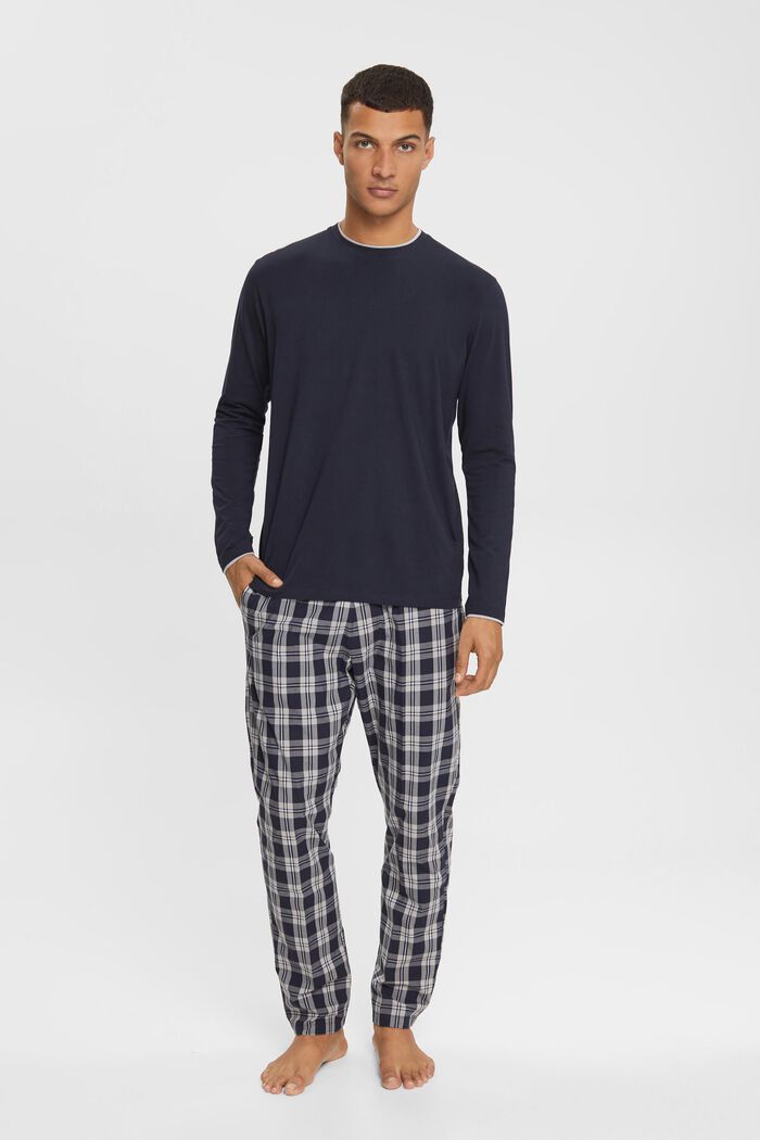Pyjama, jossa ruudulliset housut, NAVY, detail image number 0