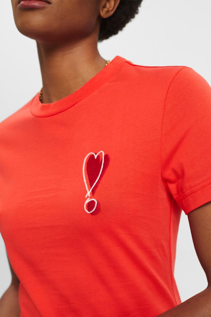 Puuvillainen T-paita, jossa kirjailtu sydänkuvio, ORANGE RED, detail image number 2