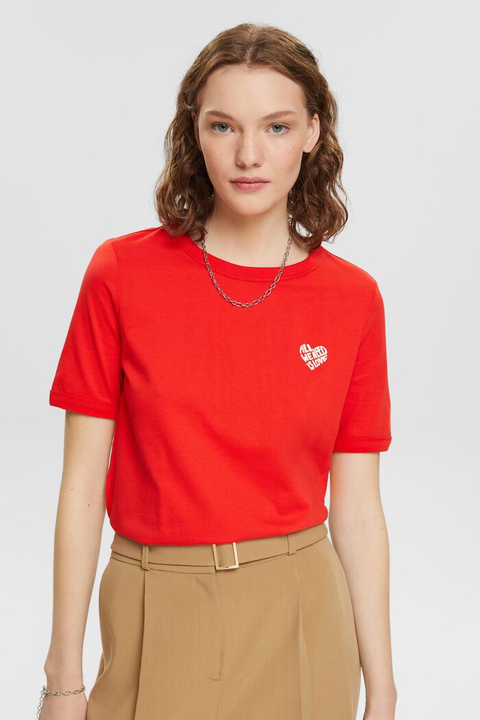 Puuvillainen T-paita, jossa sydämenmuotoinen logo, RED, detail image number 0